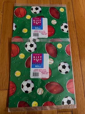 Cleo Gift Wrap Sports Balls - Bundle of 2 Gift Wrap Sheets NWT